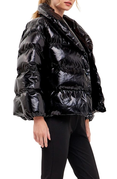 Shop Endless Rose Belted Puffer Jacket In Black