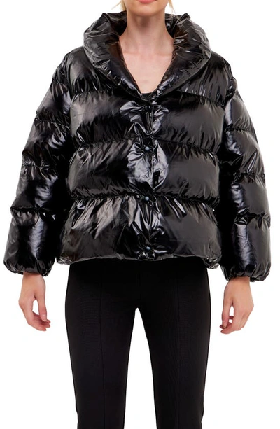 Shop Endless Rose Belted Puffer Jacket In Black