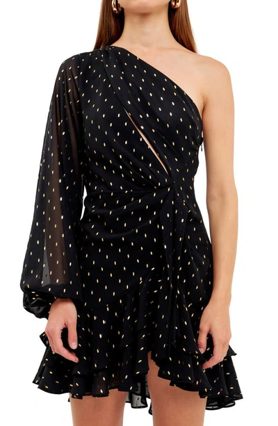 Endless Rose One Shoulder Keyhole Mini Dress In Black In Black