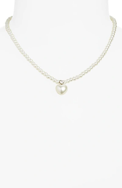 Shop Simone Rocha Imitation Peart Heart Necklace In Crystal/ Pearl
