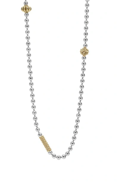 Shop Lagos Signature Caviar Beaded Station Necklace In Silver