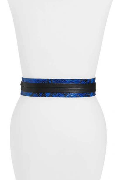 Raina Tassel Leather Wrap Belt In Black/blue Snake