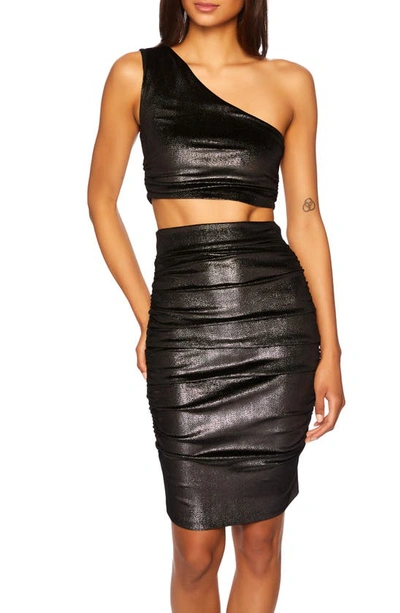 Shop Susana Monaco Shimmer High Waist Ruched Skirt In Black