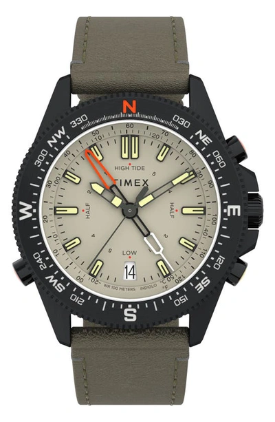 Shop Timex Expedition North Compass Leather Strap Watch, 43mm In Black/ Grey/ Grey
