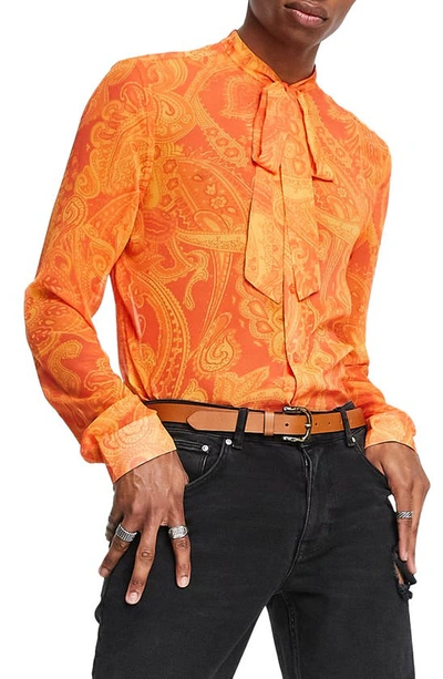 ASOS DESIGN PAISLEY PRINT SATIN BUTTON-UP SHIRT 