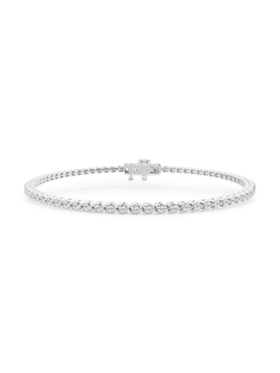 Shop Saks Fifth Avenue Women's Build Your Own Collection Platinum & Natural Diamond Three Prong Tennis Bracelet In 2 Tcw Platinum