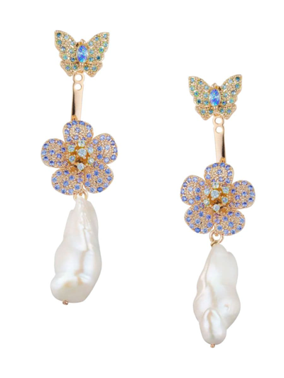Shop Eye Candy La Women's Zoe 18k Goldplated, Cubic Zirconia And Shell Pearl Dangle Earrings In Brass