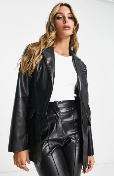 Shop Asos Design Fitted Faux Leather Blazer In Black