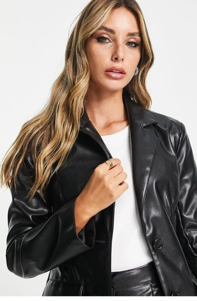 Shop Asos Design Fitted Faux Leather Blazer In Black
