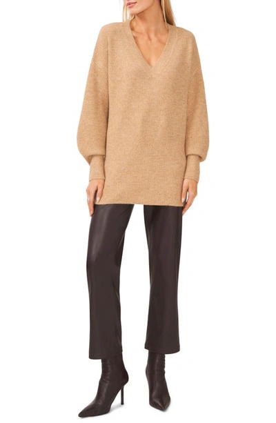 Halogen V-neck Tunic Sweater In Camel Heather