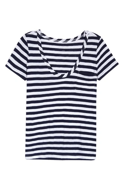 Shop Caslon Rounded V-neck T-shirt In Navy- White Charm Stripe