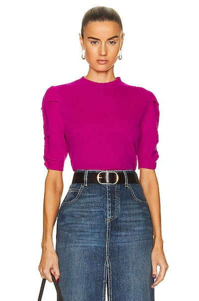 Shop Frame Ruched Sleeve Cashmere Sweater In Magenta