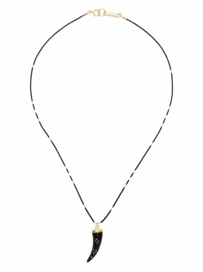 Shop Isabel Marant Woman's Black Rope Necklace With Buffalo Horn Pendant