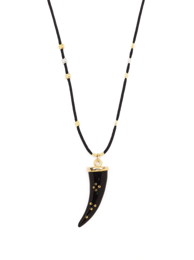 Shop Isabel Marant Woman's Black Rope Necklace With Buffalo Horn Pendant