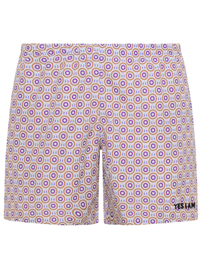Shop Yes I Am White And Purple Polyester Dot Swim Trunks In Multicolor