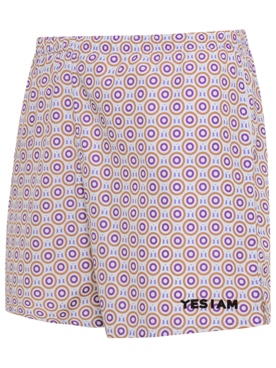 Shop Yes I Am White And Purple Polyester Dot Swim Trunks In Multicolor