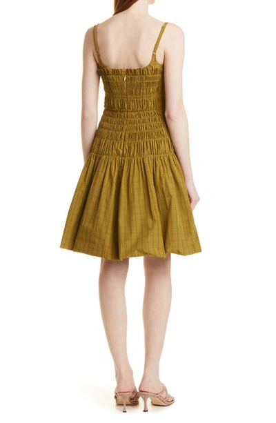 Rebecca Taylor Shirred Sleeveless Dress In Mini Plaid Olive Com