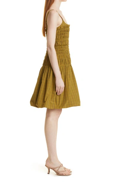 Rebecca Taylor Shirred Sleeveless Dress In Mini Plaid Olive Com