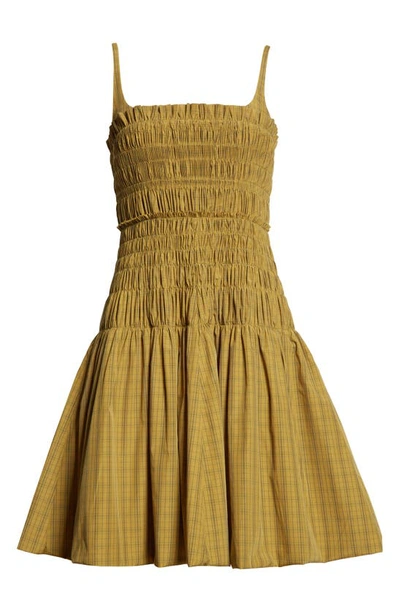 Rebecca Taylor Shirred Sleeveless Dress In Mini Plaid Olive Com