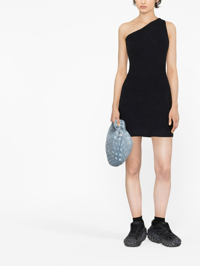 Wardrobe.nyc + Hailey Bieber One-shoulder Ribbed Cotton-blend Mini Dress In Black