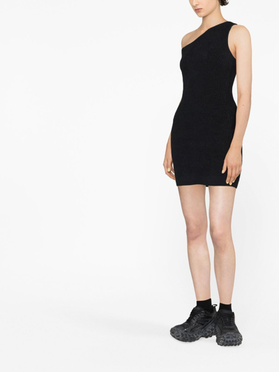 Wardrobe.nyc + Hailey Bieber One-shoulder Ribbed Cotton-blend Mini Dress In Black