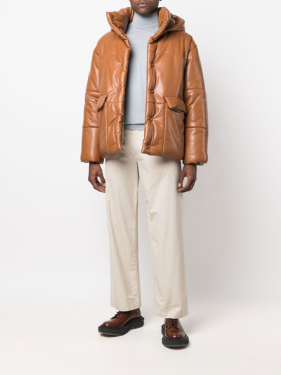 Shop Nanushka Hide Faux-leather Hooded Jacket In Brown