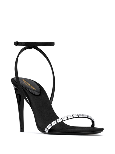 Saint Laurent New Nuit Silk Crystal Stiletto Sandals In Black