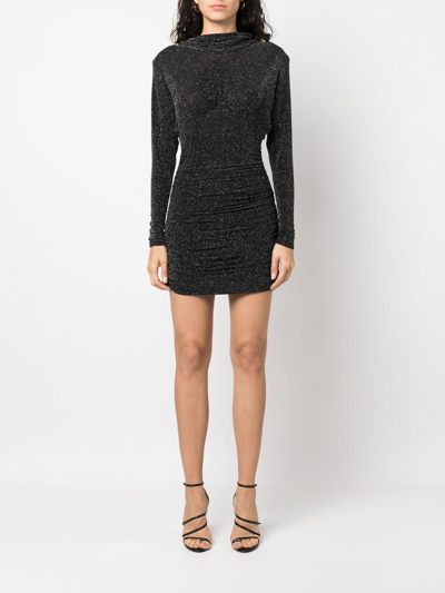 Shop Saint Laurent Glittery Draped-back Mini Dress In Black