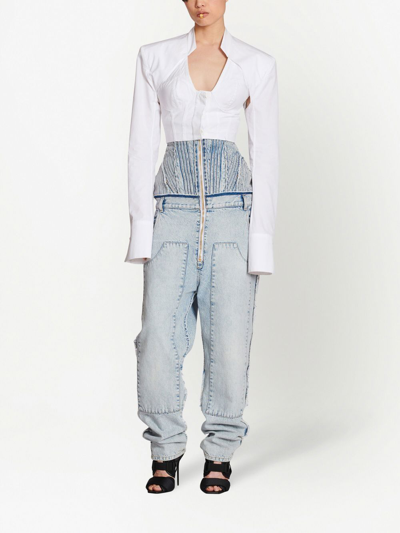 Balmain White Cotton Poplin Cropped Shirt In White