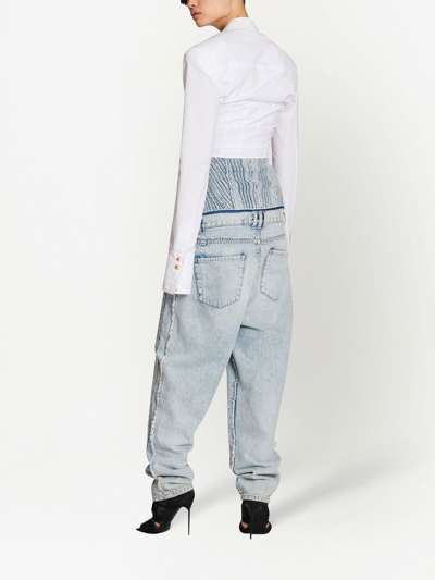 Balmain White Cotton Poplin Cropped Shirt In White