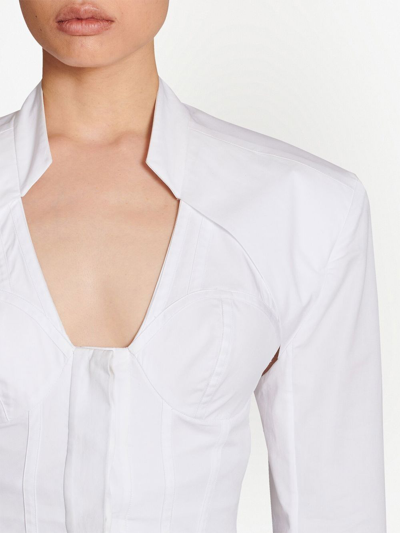 Balmain White Cotton Poplin Cropped Shirt In White