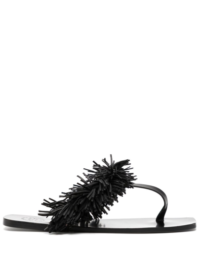 Shop Atp Atelier Canelli Fringed Thong Sandals In Black