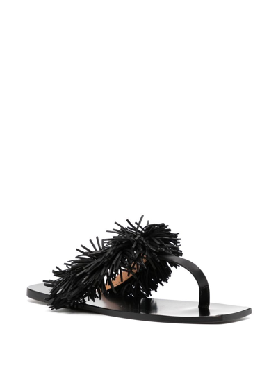 Shop Atp Atelier Canelli Fringed Thong Sandals In Black