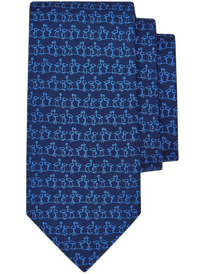 Shop Ferragamo Flamingo Silk Tie In Blue