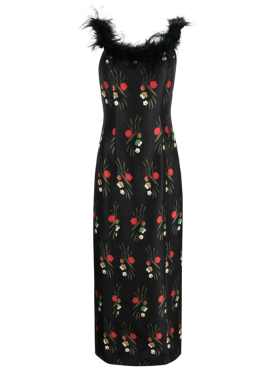 Shop Rixo London Winslett Feather-embellished Midi Dress In Black