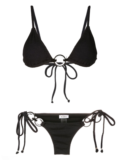 Shop Amir Slama Ribbed-detail Tie-fastened Bikini In Black