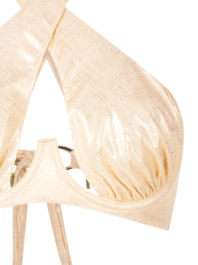 Shop Amir Slama Gathered-detail Halterneck Bikini In Gold