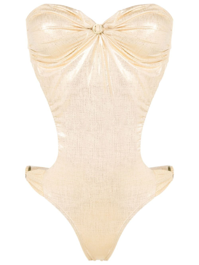 Shop Amir Slama Cut-out Detail Swimsuit In Gold