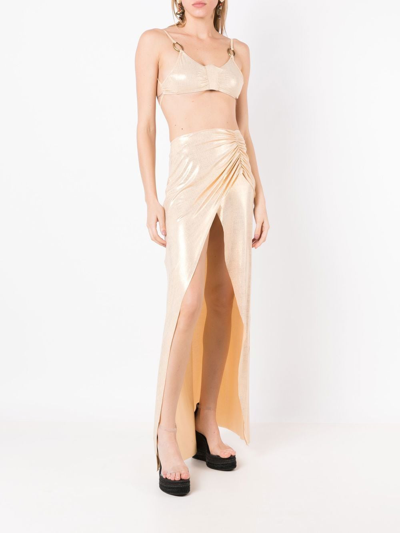 Shop Amir Slama Ruched-detail High-waisted Skirt In Gold