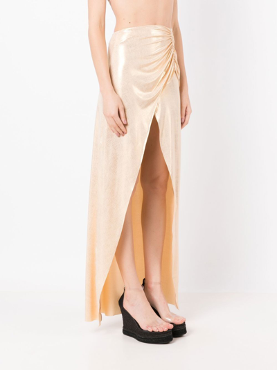Shop Amir Slama Ruched-detail High-waisted Skirt In Gold