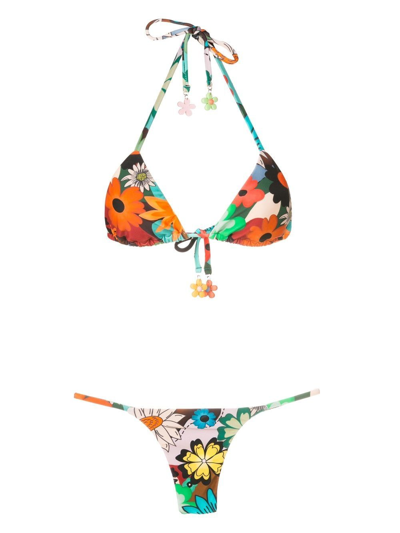 Shop Amir Slama Floral-print Halterneck Bikini In Multicolour