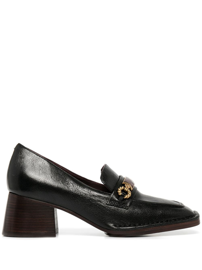 Shop Tory Burch Perrine Heeled Leather Loafer In Black