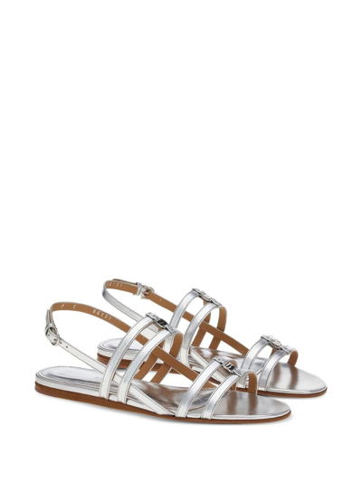 Ferragamo Vara Leather Sandals In Silver
