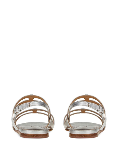 Ferragamo Vara Leather Sandals In Silver