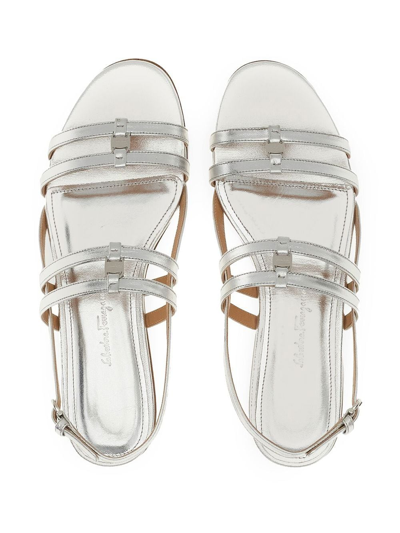 Ferragamo Vara Leather Sandals In Silver
