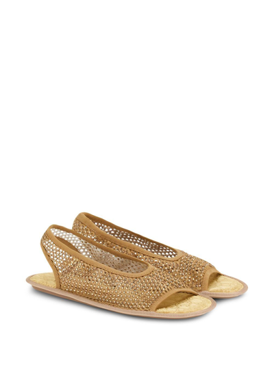Ferragamo Anio Crystal Mesh Slingback Sandal In Gold