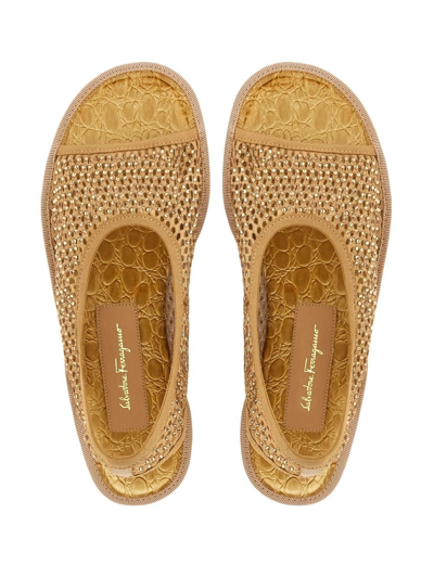 Ferragamo Anio Crystal Mesh Slingback Sandal In Gold
