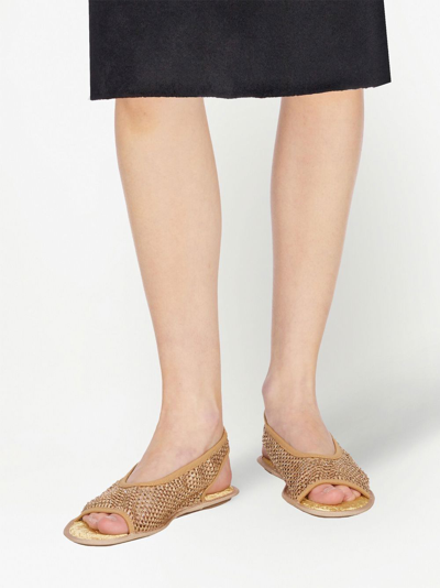 Ferragamo Anio Crystal Mesh Slingback Sandal In Gold