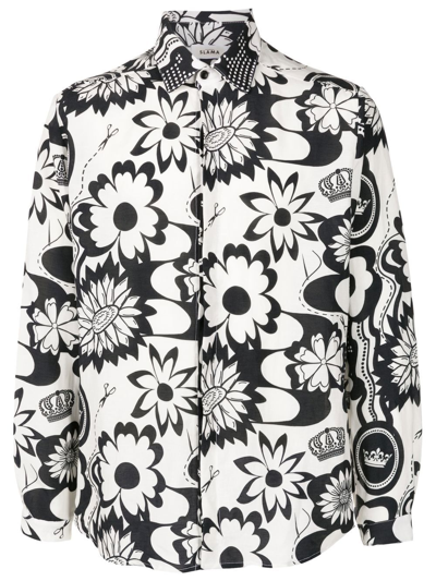 Shop Amir Slama Graphic-print Long-sleeve Shirt In Black