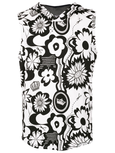 Shop Amir Slama Graphic-print Sleeveless Hooded Top In Black